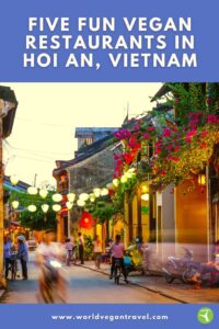 Blog Post Cover about fun vegan restaurants in hoi an vietnam, featuring a picture of a passage in hoi ain.