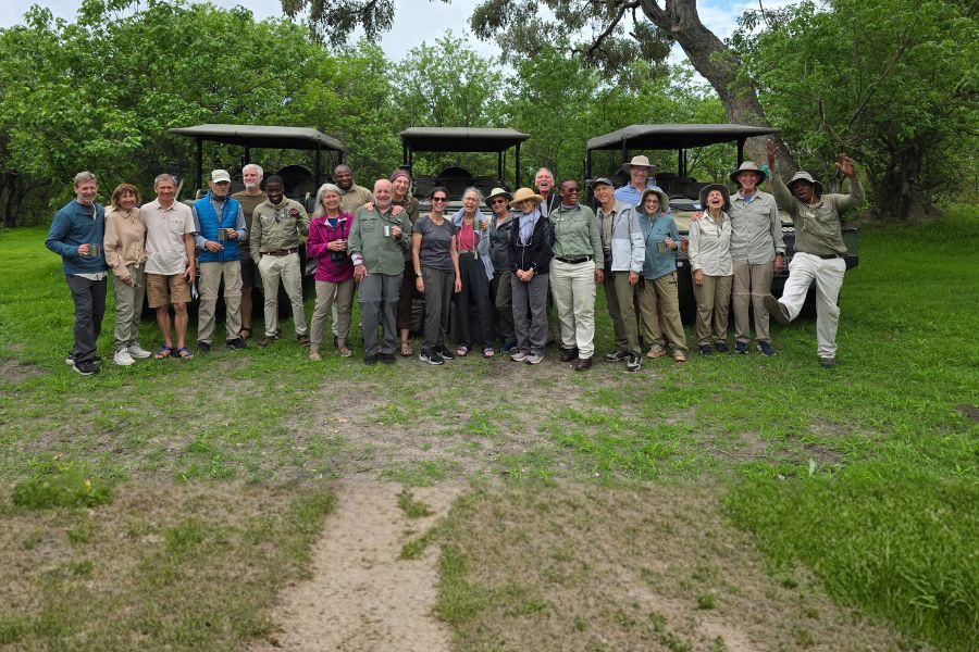 Pros of group travel with travelers enjoying a safari together