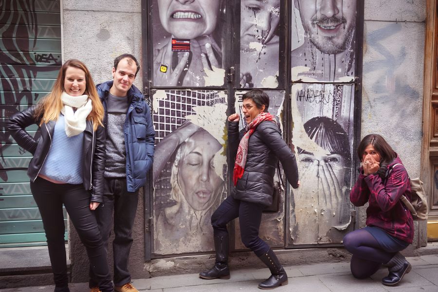 Madrid vegan tours group exploring the city with a guide