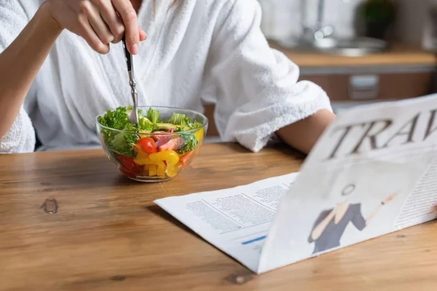 Healthy vegan travel meal with fresh salad at home or on the go