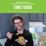 A picture of Chris Tucker eating a stack of pancakes. Text: LA Neighbourhoods to discover.