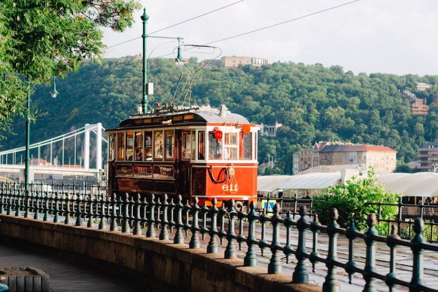 Budapest tram by the Danube River Hungary