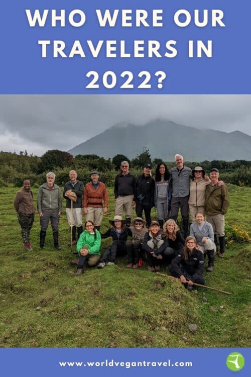 a group of people standing in front of a mountain with the text: Who were our travelers in 2022?