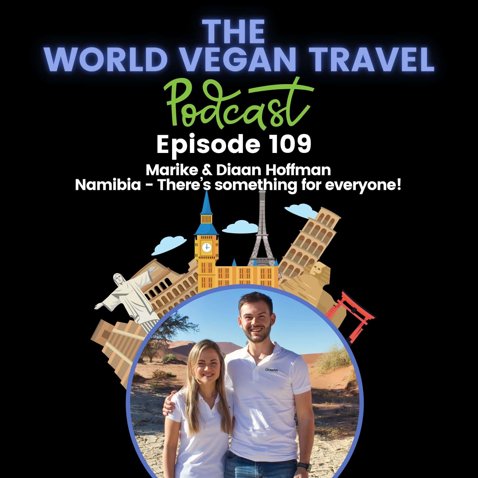 A man and woman are standing together wearing white shirts in bright sun having smile on their face; Namibia - There’s something for everyone! Marike & Diaan Hoffman Ep 109