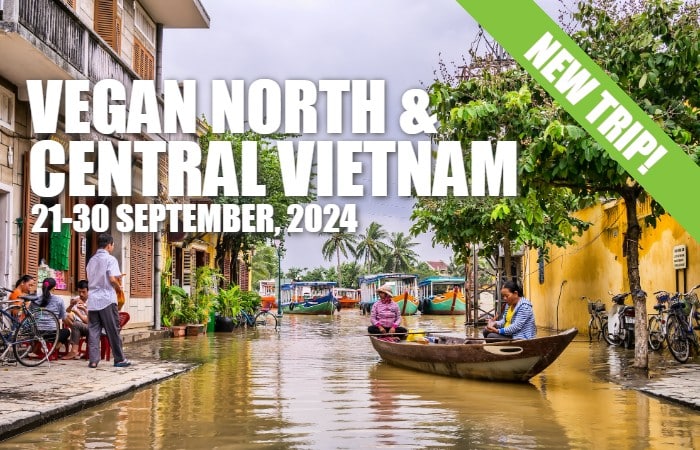 A picture of Hoi An in the wet season with the text: All Inclusive North & Central Vietnam Fall 2023 Coming Soon