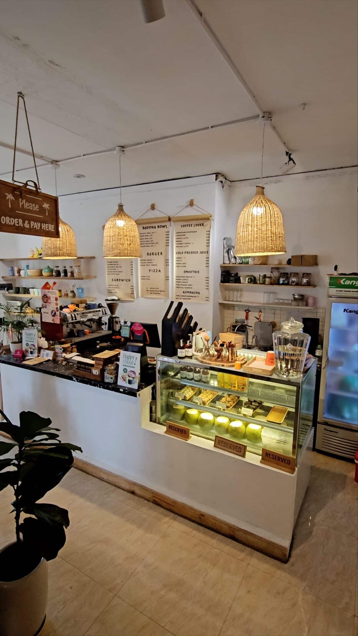 Counter at IVegan Super Shop, Vegan Restaurant, coffeeshop and coworking space in Hanoi, Vietnam