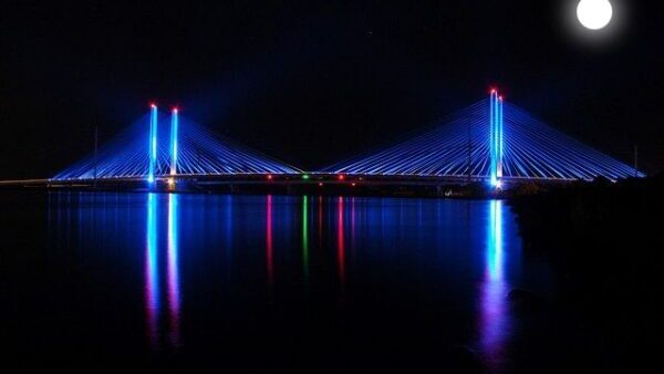 World Vegan Travel_Bethany beach at night with glowing bridge