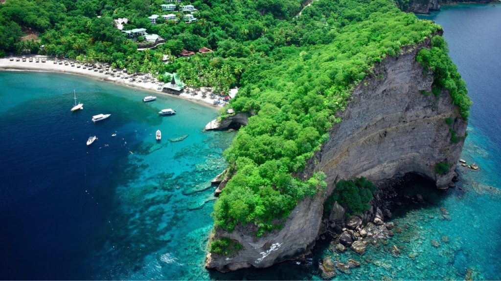Areal view of Anse Chastanet Vegan Friendly resort. 