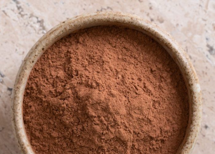Bowl of cocoa powder used for the blog post “Is Cocoa Vegan?”