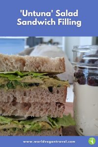 Vegan untuna salad sandwich with creamy plant-based filling and fresh bread.