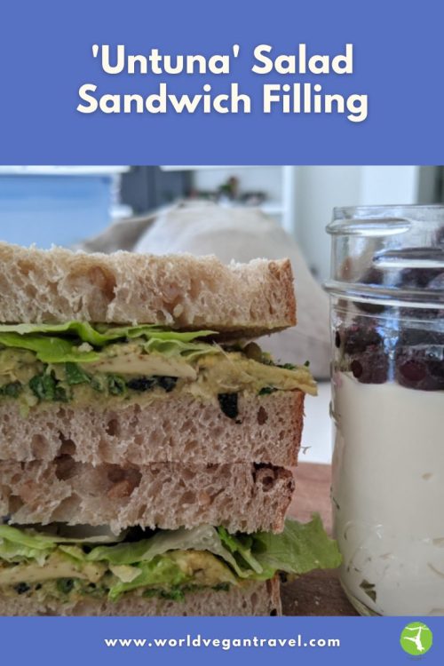 Vegan untuna salad sandwich with creamy plant-based filling and fresh bread.