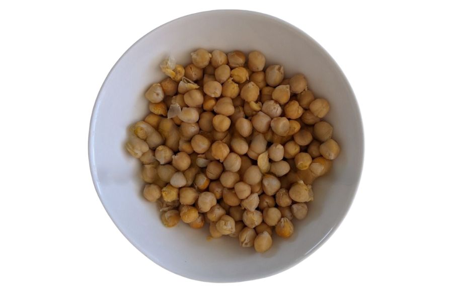 Bowl of cooked garbanzo beans ready for making crunchy chickpeas.