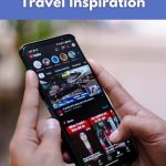 Person holding a phone watching YouTube travel videos, with the text “Best YouTube Channels for Travel Inspiration” – World Vegan Travel