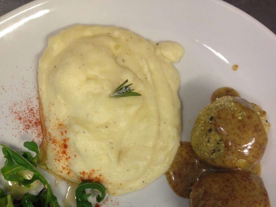 World Vegan Travel Soy and vegetable polpette with mustard sauce