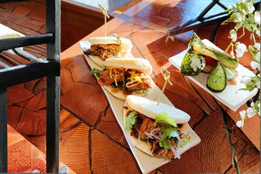 Vegan bao buns and dessert served at Harajuku Izakaya in Whistler Village.