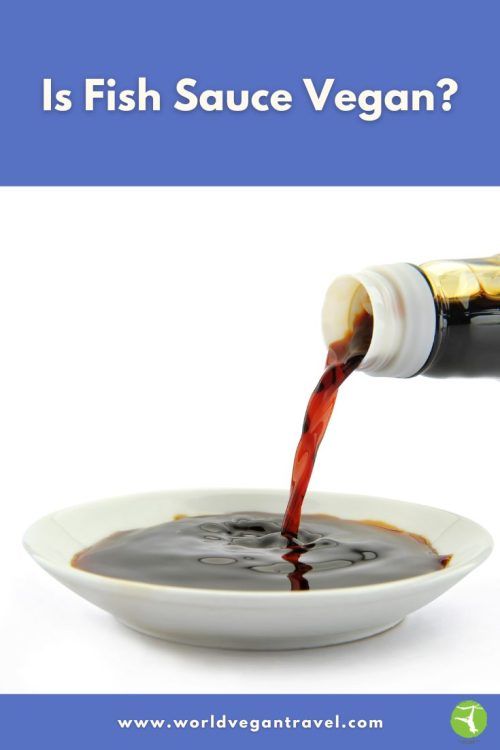 A bottle of fish sauce being poured into a small dish for a blog that explains vegan fish sauce options.
