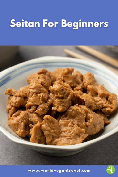 Bowl of cooked seitan pieces shown close-up, used for a beginner’s guide to seitan.