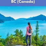 Hiker overlooking mountains and ocean in Squamish, a vegan-friendly town in British Columbia.