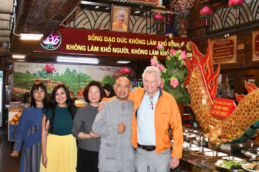 Chay An Lac restaurant owners with Dharma Voices for Animals team in Hanoi Vietnam