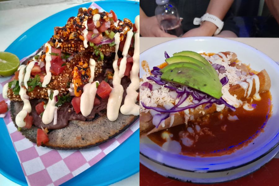 Vegan huarache & Vegan enchiladas on one of Mena's tours
