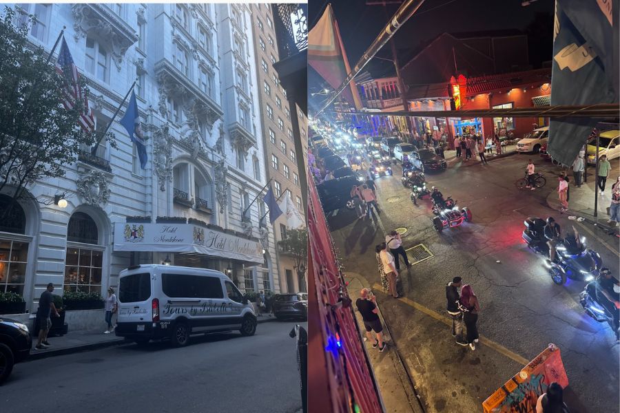 Busy New Orleans street at night during travel
