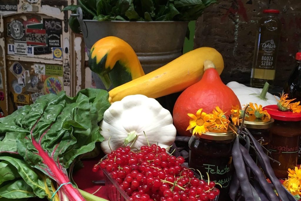 Fresh vegetables and fruits at a market in Europe