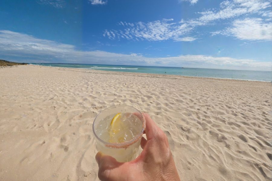 Margarita on the beach at Palmaïa vegan resort in Mexico