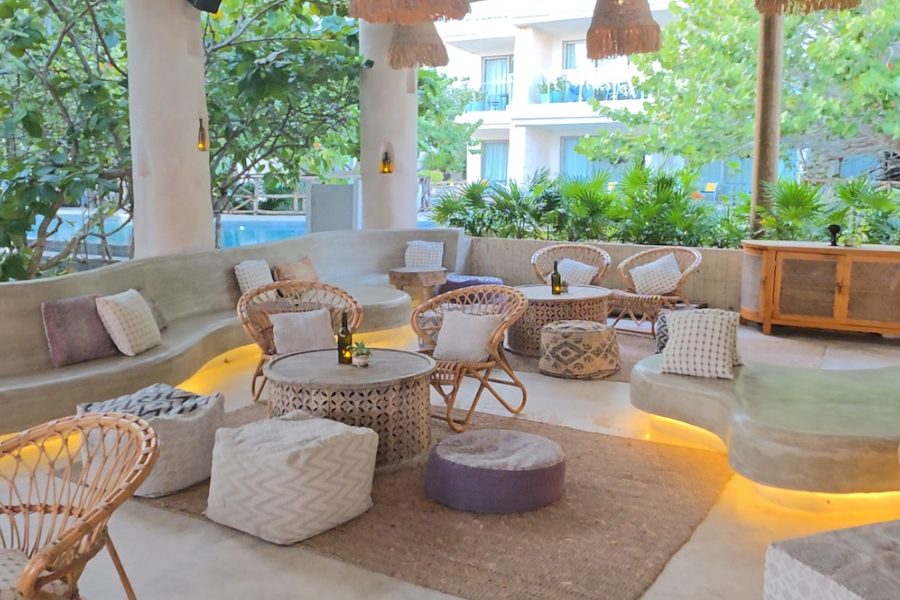 Beautiful lounge area inside Palmaïa resort in Mexico