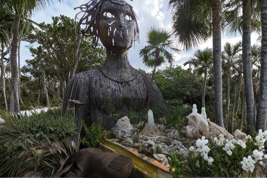 Large AïA sculpture at Palmaïa resort in Mexico