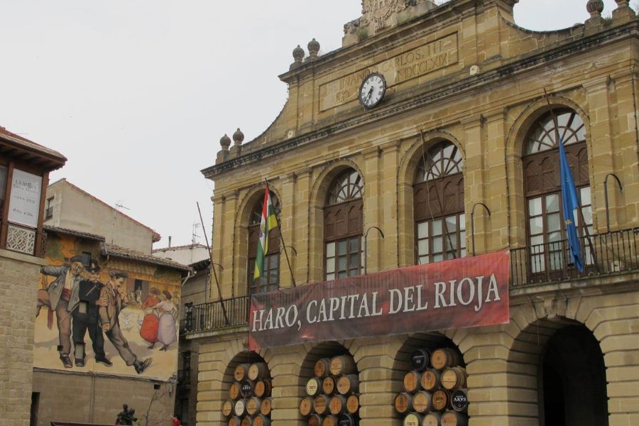 Haro capital del Rioja building with wine barrels in Spain