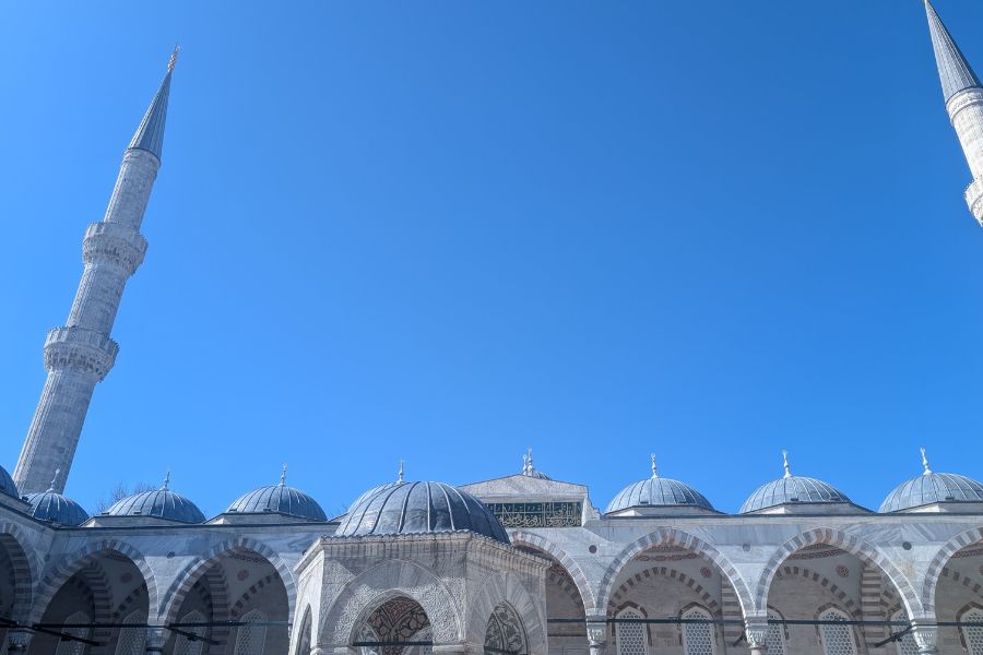 Mosque with domes and tall minarets in Turkey