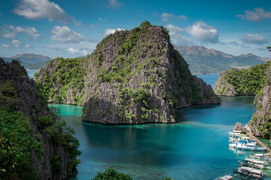 Beautiful island lagoon in the Philippines with clear blue water