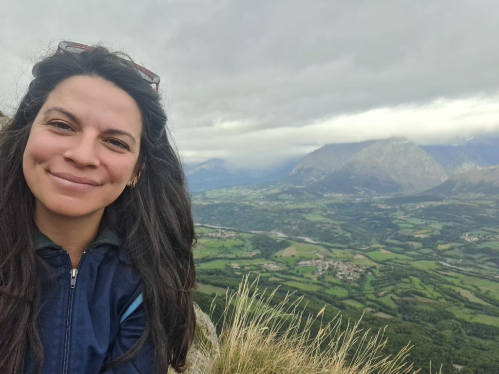 Annabel Giraud-Telme overlooking the French Alps
