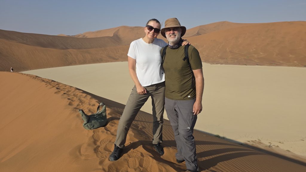 Brighde and Seb among the red dunes near Sossusvlei, Namibia